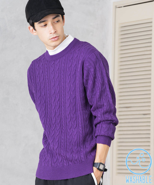 WEGO(ウィゴー)の「WEGO/ケーブルクルーネックニット(ニット/セーター・メンズ・ホワイト/ブラック/ダークグリーン/パープル/ネイビー/杢グレー/キャメル/ワイン・SMALL/MEDIUM/LARGE)」の6枚目の写真