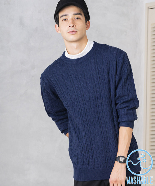 WEGO(ウィゴー)の「WEGO/ケーブルクルーネックニット(ニット/セーター・メンズ・ホワイト/ブラック/ダークグリーン/パープル/ネイビー/杢グレー/キャメル/ワイン・SMALL/MEDIUM/LARGE)」の5枚目の写真