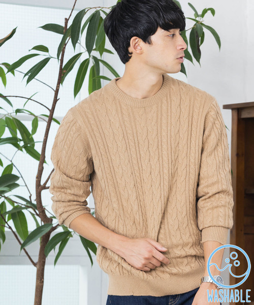 WEGO(ウィゴー)の「WEGO/ケーブルクルーネックニット(ニット/セーター・メンズ・ホワイト/ブラック/ダークグリーン/パープル/ネイビー/杢グレー/キャメル/ワイン・SMALL/MEDIUM/LARGE)」の7枚目の写真