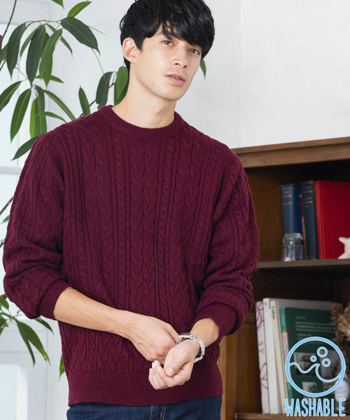 WEGO(ウィゴー)の「WEGO/ケーブルクルーネックニット(ニット/セーター・メンズ・ホワイト/ブラック/ダークグリーン/パープル/ネイビー/杢グレー/キャメル/ワイン・SMALL/MEDIUM/LARGE)」の8枚目の写真