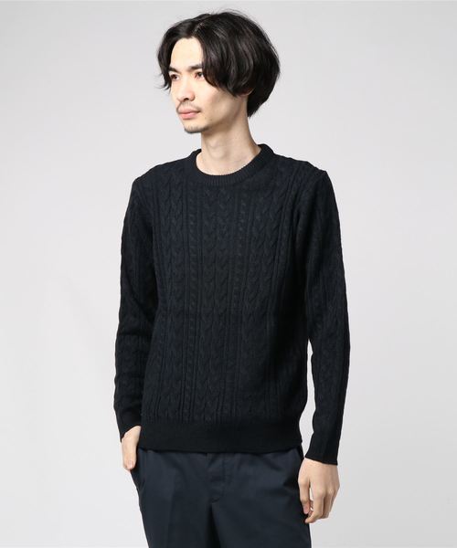 WEGO(ウィゴー)の「WEGO/ケーブルクルーネックニット(ニット/セーター・メンズ・ホワイト/ブラック/ダークグリーン/パープル/ネイビー/杢グレー/キャメル/ワイン・SMALL/MEDIUM/LARGE)」の14枚目の写真