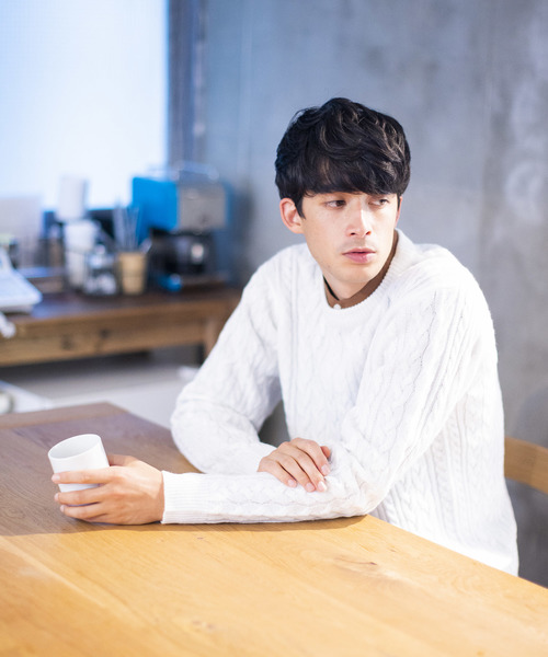 WEGO(ウィゴー)の「WEGO/ケーブルクルーネックニット(ニット/セーター・メンズ・ホワイト/ブラック/ダークグリーン/パープル/ネイビー/杢グレー/キャメル/ワイン・SMALL/MEDIUM/LARGE)」の15枚目の写真