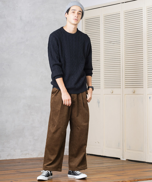 WEGO(ウィゴー)の「WEGO/ケーブルクルーネックニット(ニット/セーター・メンズ・ホワイト/ブラック/ダークグリーン/パープル/ネイビー/杢グレー/キャメル/ワイン・SMALL/MEDIUM/LARGE)」の16枚目の写真