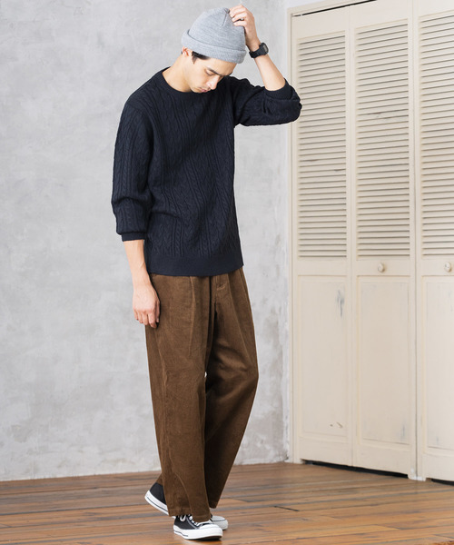 WEGO(ウィゴー)の「WEGO/ケーブルクルーネックニット(ニット/セーター・メンズ・ホワイト/ブラック/ダークグリーン/パープル/ネイビー/杢グレー/キャメル/ワイン・SMALL/MEDIUM/LARGE)」の9枚目の写真