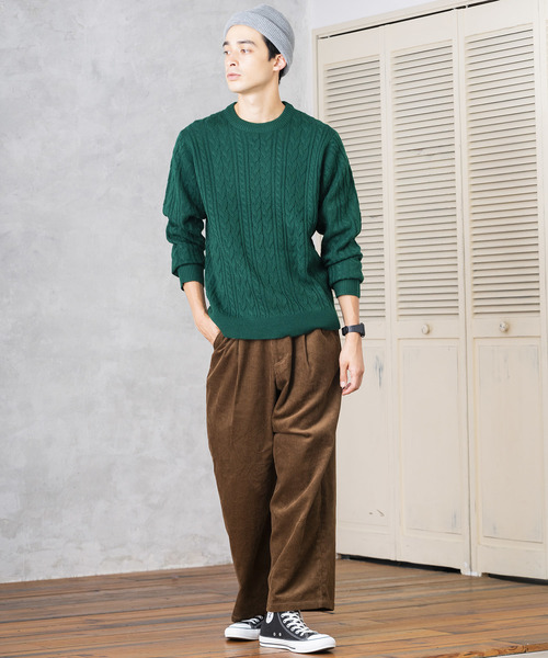 WEGO(ウィゴー)の「WEGO/ケーブルクルーネックニット(ニット/セーター・メンズ・ホワイト/ブラック/ダークグリーン/パープル/ネイビー/杢グレー/キャメル/ワイン・SMALL/MEDIUM/LARGE)」の10枚目の写真