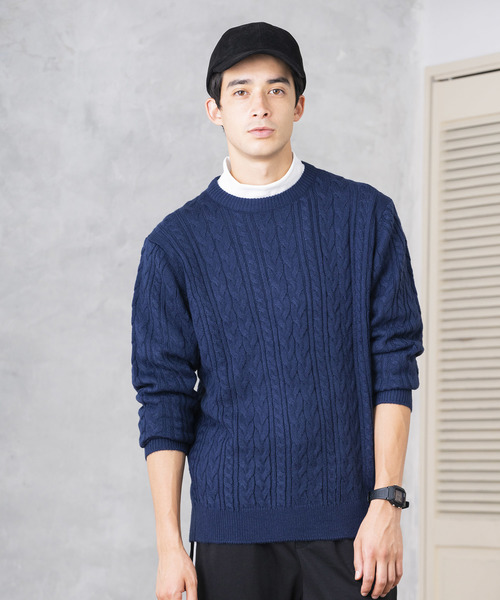 WEGO(ウィゴー)の「WEGO/ケーブルクルーネックニット(ニット/セーター・メンズ・ホワイト/ブラック/ダークグリーン/パープル/ネイビー/杢グレー/キャメル/ワイン・SMALL/MEDIUM/LARGE)」の11枚目の写真