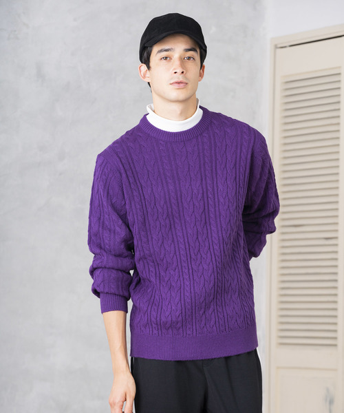 WEGO(ウィゴー)の「WEGO/ケーブルクルーネックニット(ニット/セーター・メンズ・ホワイト/ブラック/ダークグリーン/パープル/ネイビー/杢グレー/キャメル/ワイン・SMALL/MEDIUM/LARGE)」の19枚目の写真