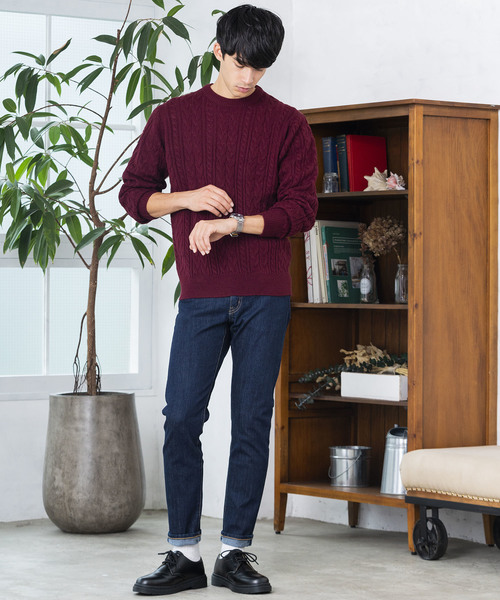 WEGO(ウィゴー)の「WEGO/ケーブルクルーネックニット(ニット/セーター・メンズ・ホワイト/ブラック/ダークグリーン/パープル/ネイビー/杢グレー/キャメル/ワイン・SMALL/MEDIUM/LARGE)」の20枚目の写真