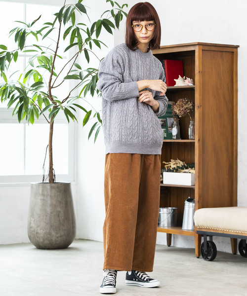 WEGO(ウィゴー)の「WEGO/ケーブルクルーネックニット(ニット/セーター・メンズ・ホワイト/ブラック/ダークグリーン/パープル/ネイビー/杢グレー/キャメル/ワイン・SMALL/MEDIUM/LARGE)」の13枚目の写真