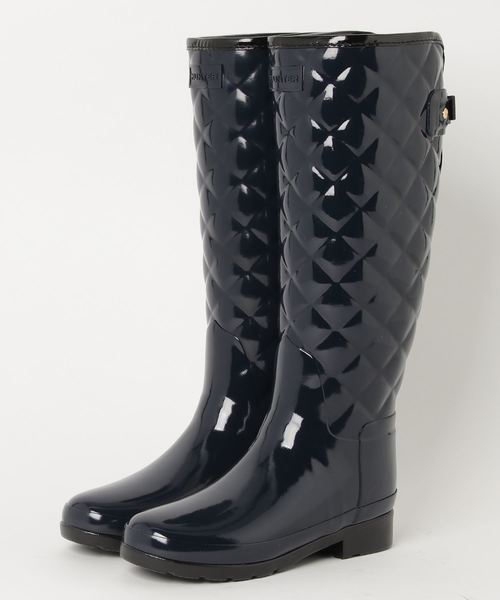 HUNTER(ハンター)の「【HUNTER/ハンター】REFIND GLOSS QUILT TALL WFT1031RGL HUT(レインシューズ・レディース・ブラック/ネイビー・4/5/6/3)」の2枚目の写真