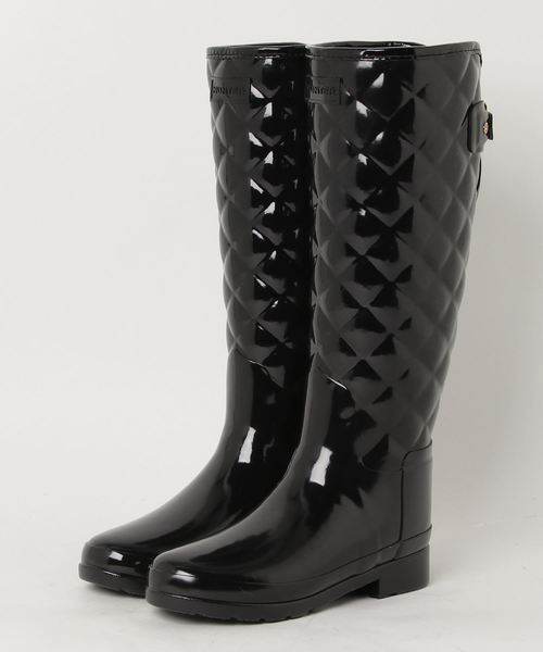 HUNTER(ハンター)の「【HUNTER/ハンター】REFIND GLOSS QUILT TALL WFT1031RGL HUT(レインシューズ・レディース・ブラック/ネイビー・4/5/6/3)」の1枚目の写真