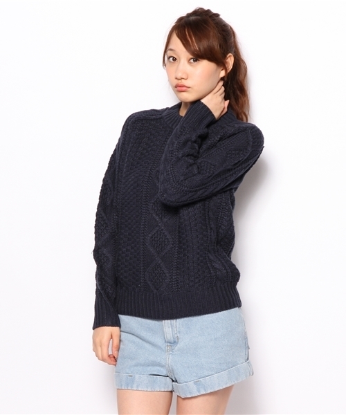 CIAOPANIC（チャオパニック）の「【Ciaopanic】ケーブルプルオーバー（ニット/セーター・レディース・ネイビー/オフホワイト/エメラルド・FREE）」の3枚目の写真