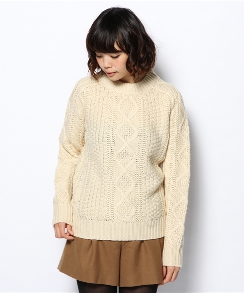 CIAOPANIC（チャオパニック）の「【Ciaopanic】ケーブルプルオーバー（ニット/セーター・レディース・ネイビー/オフホワイト/エメラルド・FREE）」の2枚目の写真