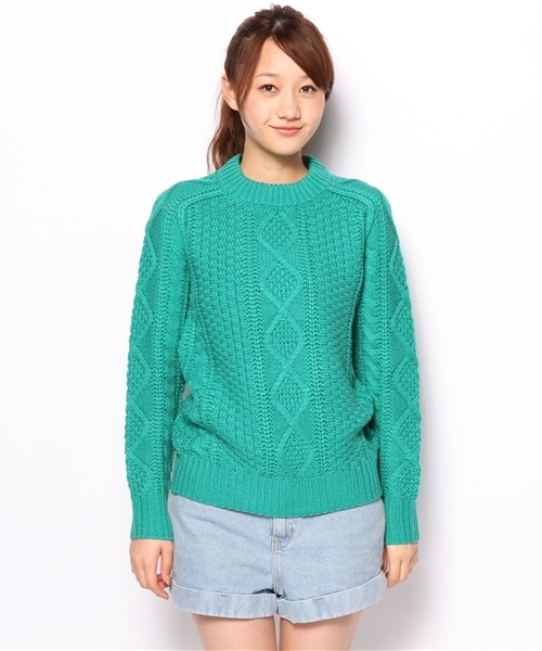 CIAOPANIC（チャオパニック）の「【Ciaopanic】ケーブルプルオーバー（ニット/セーター・レディース・ネイビー/オフホワイト/エメラルド・FREE）」の4枚目の写真