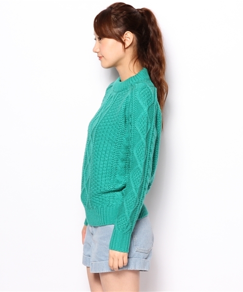 CIAOPANIC（チャオパニック）の「【Ciaopanic】ケーブルプルオーバー（ニット/セーター・レディース・ネイビー/オフホワイト/エメラルド・FREE）」の5枚目の写真