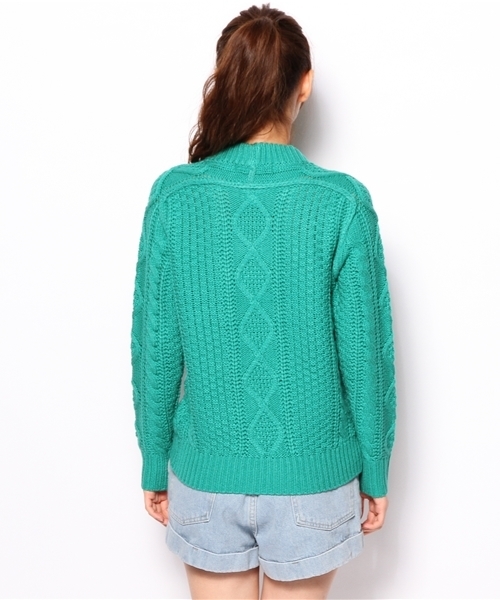 CIAOPANIC（チャオパニック）の「【Ciaopanic】ケーブルプルオーバー（ニット/セーター・レディース・ネイビー/オフホワイト/エメラルド・FREE）」の6枚目の写真