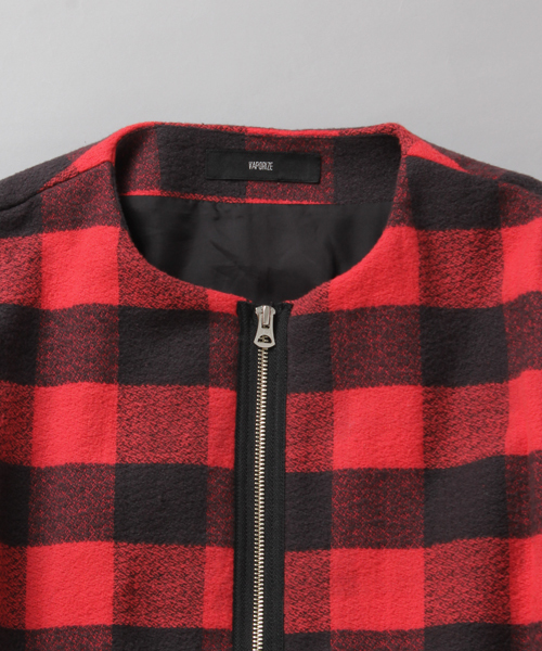 International Gallery BEAMS（インターナショナルギャラリービームス）の「◎VAPORIZE / ブロックチェック ノーカラージャケット（ブルゾン・メンズ・レッド/ブルー・SMALL/MEDIUM/LARGE）」の10枚目の写真