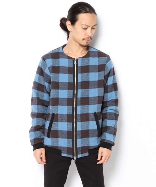 International Gallery BEAMS（インターナショナルギャラリービームス）の「◎VAPORIZE / ブロックチェック ノーカラージャケット（ブルゾン・メンズ・レッド/ブルー・SMALL/MEDIUM/LARGE）」の18枚目の写真