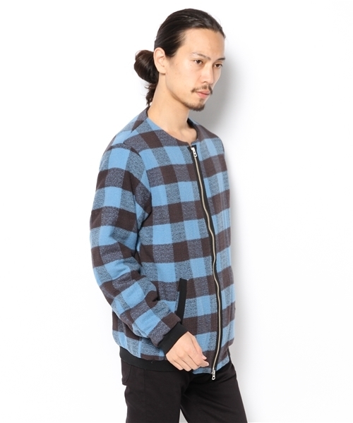 International Gallery BEAMS（インターナショナルギャラリービームス）の「◎VAPORIZE / ブロックチェック ノーカラージャケット（ブルゾン・メンズ・レッド/ブルー・SMALL/MEDIUM/LARGE）」の13枚目の写真