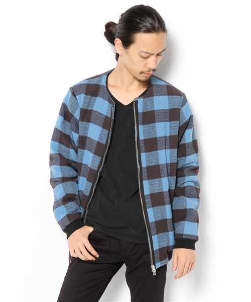 International Gallery BEAMS（インターナショナルギャラリービームス）の「◎VAPORIZE / ブロックチェック ノーカラージャケット（ブルゾン・メンズ・レッド/ブルー・SMALL/MEDIUM/LARGE）」の15枚目の写真