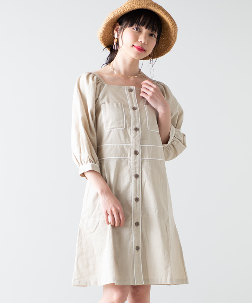 Wego ウィゴー の Wego リネンタッチパイピングレトロワンピース ワンピース Wear