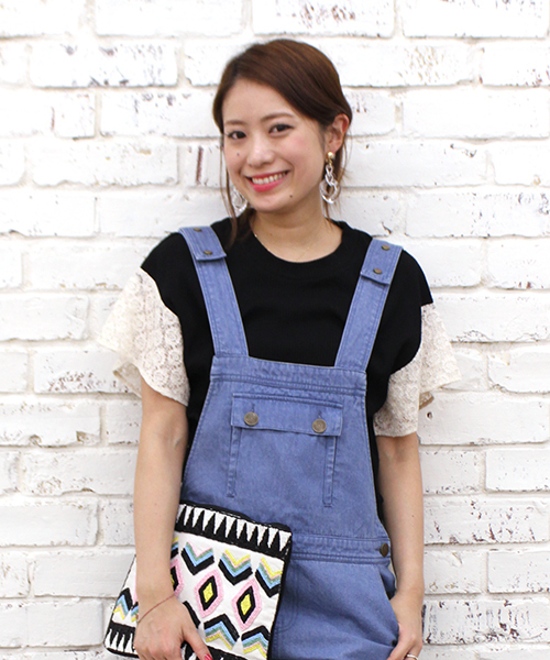 mystic（ミスティック）の「袖レースフレアリブプルオーバー（Tシャツ/カットソー・レディース・ベージュ/ブラック/オフホワイト/グレー・ﾌﾘ-）」の3枚目の写真