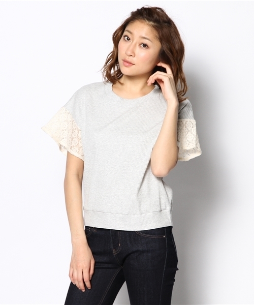 mystic（ミスティック）の「袖レースフレアリブプルオーバー（Tシャツ/カットソー・レディース・ベージュ/ブラック/オフホワイト/グレー・ﾌﾘ-）」の13枚目の写真