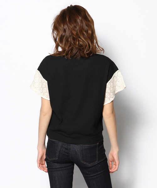 mystic（ミスティック）の「袖レースフレアリブプルオーバー（Tシャツ/カットソー・レディース・ベージュ/ブラック/オフホワイト/グレー・ﾌﾘ-）」の10枚目の写真