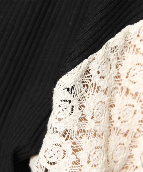 mystic（ミスティック）の「袖レースフレアリブプルオーバー（Tシャツ/カットソー・レディース・ベージュ/ブラック/オフホワイト/グレー・ﾌﾘ-）」の7枚目の写真