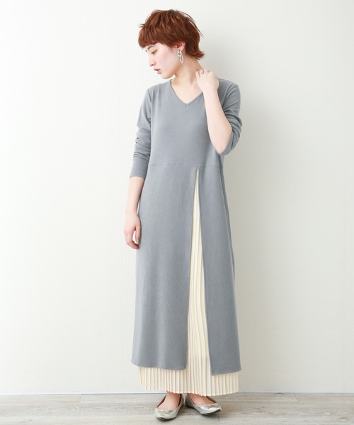 libelle more(リベル モア)の「コットン混 Vネック プリーツドッキングワンピース(ワンピース・レディース・ブラック/ネイビー/モカ/ワイン/グレー/ブラウン系その他・FREE)」の20枚目の写真