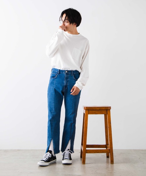 WEGO（ウィゴー）の「WEGO/ヘビースラブビッグシルエットロンT（Tシャツ/カットソー・メンズ・ベージュ/ホワイト/パープル・MEDIUM/LARGE）」の7枚目の写真