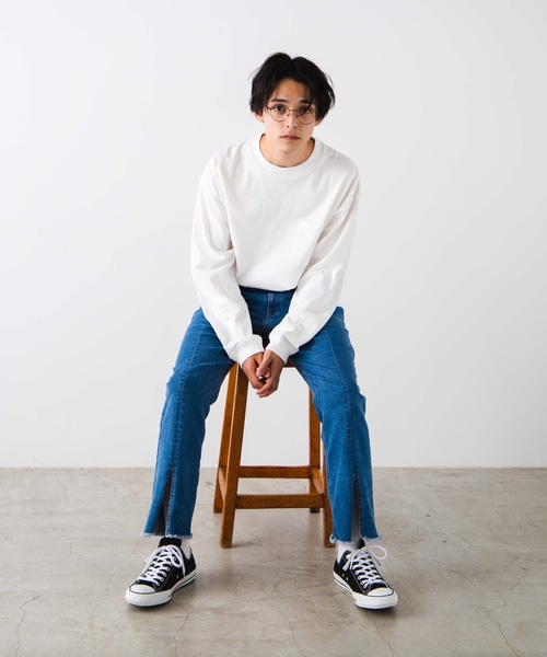 WEGO（ウィゴー）の「WEGO/ヘビースラブビッグシルエットロンT（Tシャツ/カットソー・メンズ・ベージュ/ホワイト/パープル・MEDIUM/LARGE）」の8枚目の写真