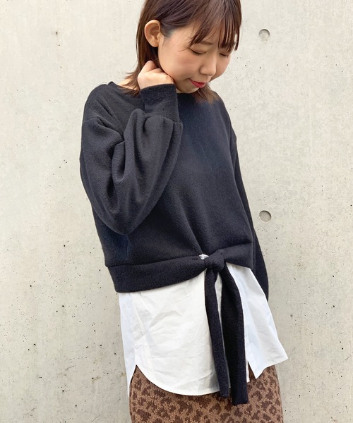 STYLEBLOCK（スタイルブロック）の「サカリバ起毛×ブロードウエスト切り替えカットソー（Tシャツ/カットソー・レディース・ベージュ/パープル/アイボリー/ブラック・M）」の2枚目の写真