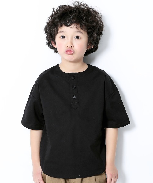 devirock（デビロック）の「ビッグプルオーバー5分袖シャツ（シャツ/ブラウス・キッズ・モカ/テラコッタ/ダークベージュ/ブラック・120cm/140cm/130cm/100cm/110cm/150cm/160cm）」の2枚目の写真