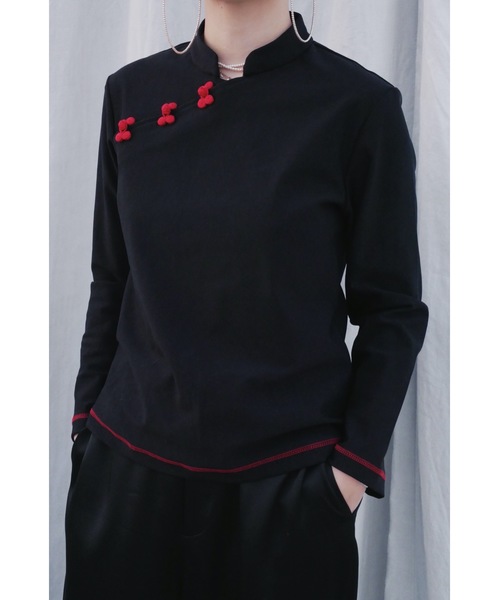 明天好好(ミンテンハオハオ)の「Ming-Teng Blouse(Tシャツ/カットソー)」|ブラック