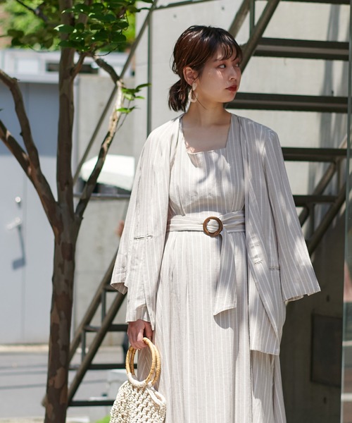 natural couture(ナチュラルクチュール)の「【WEB限定カラー有り】リネンシャツ感覚ジャケット(テーラードジャケット・レディース・ベージュ/ストライプ/ブラック/カーキ/オレンジ・FREE)」の5枚目の写真