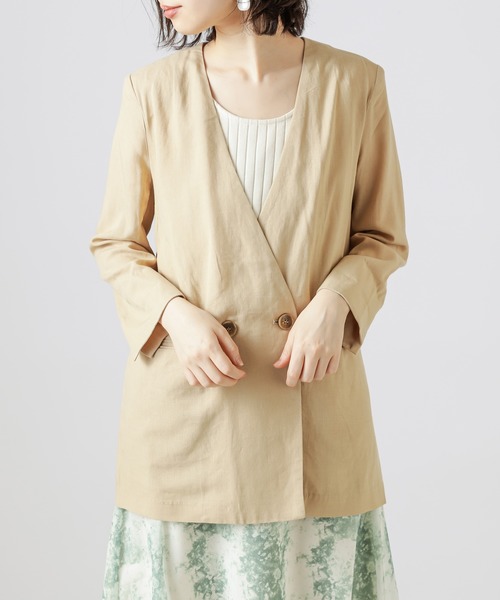 natural couture(ナチュラルクチュール)の「【WEB限定カラー有り】リネンシャツ感覚ジャケット(テーラードジャケット・レディース・ベージュ/ストライプ/ブラック/カーキ/オレンジ・FREE)」の20枚目の写真