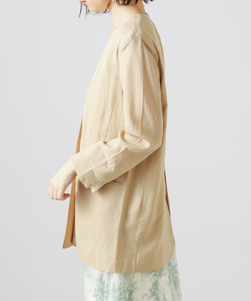natural couture(ナチュラルクチュール)の「【WEB限定カラー有り】リネンシャツ感覚ジャケット(テーラードジャケット・レディース・ベージュ/ストライプ/ブラック/カーキ/オレンジ・FREE)」の12枚目の写真