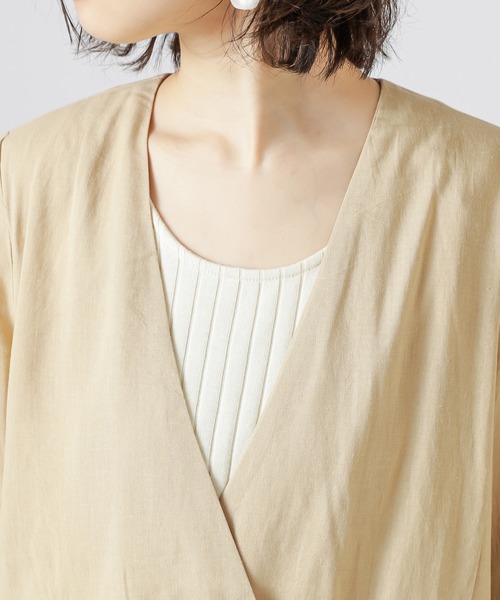 natural couture(ナチュラルクチュール)の「【WEB限定カラー有り】リネンシャツ感覚ジャケット(テーラードジャケット・レディース・ベージュ/ストライプ/ブラック/カーキ/オレンジ・FREE)」の13枚目の写真