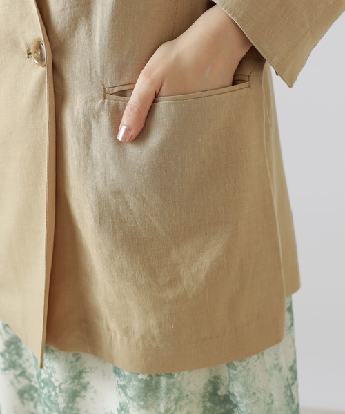natural couture(ナチュラルクチュール)の「【WEB限定カラー有り】リネンシャツ感覚ジャケット(テーラードジャケット・レディース・ベージュ/ストライプ/ブラック/カーキ/オレンジ・FREE)」の9枚目の写真