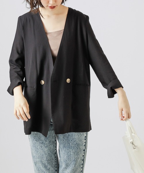 natural couture(ナチュラルクチュール)の「【WEB限定カラー有り】リネンシャツ感覚ジャケット(テーラードジャケット・レディース・ベージュ/ストライプ/ブラック/カーキ/オレンジ・FREE)」の18枚目の写真