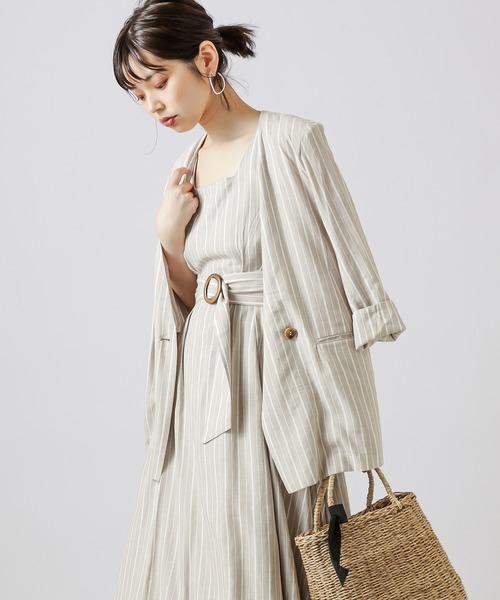 natural couture(ナチュラルクチュール)の「【WEB限定カラー有り】リネンシャツ感覚ジャケット(テーラードジャケット・レディース・ベージュ/ストライプ/ブラック/カーキ/オレンジ・FREE)」の8枚目の写真