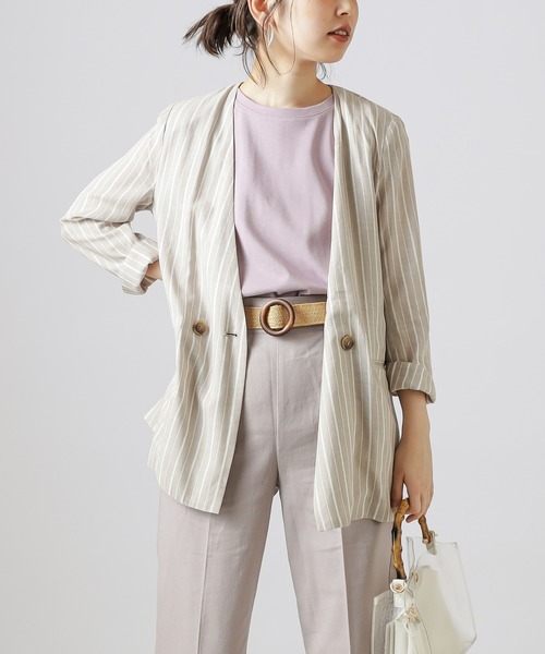 natural couture(ナチュラルクチュール)の「【WEB限定カラー有り】リネンシャツ感覚ジャケット(テーラードジャケット・レディース・ベージュ/ストライプ/ブラック/カーキ/オレンジ・FREE)」の16枚目の写真