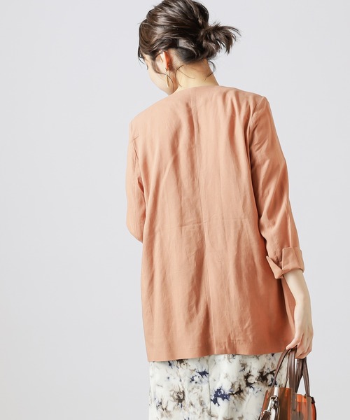 natural couture(ナチュラルクチュール)の「【WEB限定カラー有り】リネンシャツ感覚ジャケット(テーラードジャケット・レディース・ベージュ/ストライプ/ブラック/カーキ/オレンジ・FREE)」の19枚目の写真