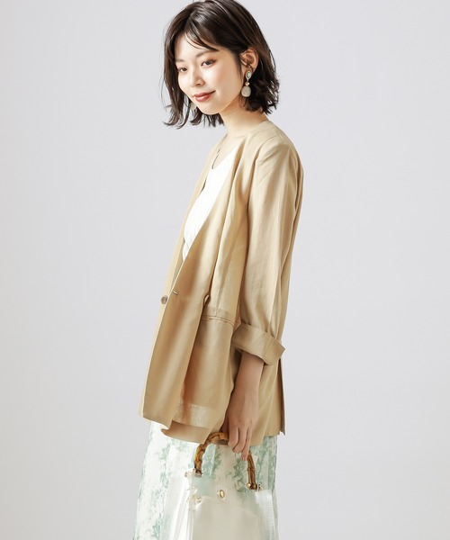 natural couture(ナチュラルクチュール)の「【WEB限定カラー有り】リネンシャツ感覚ジャケット(テーラードジャケット・レディース・ベージュ/ストライプ/ブラック/カーキ/オレンジ・FREE)」の10枚目の写真