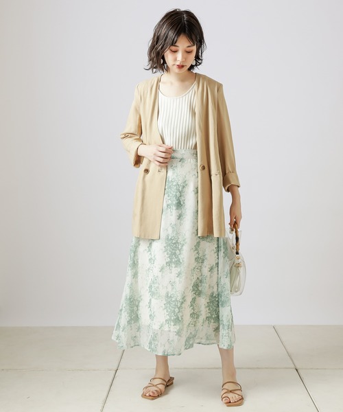 natural couture(ナチュラルクチュール)の「【WEB限定カラー有り】リネンシャツ感覚ジャケット(テーラードジャケット・レディース・ベージュ/ストライプ/ブラック/カーキ/オレンジ・FREE)」の7枚目の写真