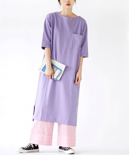 zootie(ズーティー)の「シミヘン加工 フレンチバスク ロングワンピース(ワンピース・レディース・ベージュ/ラベンダー/ホワイト×ブラック/ホワイト系その他/ブラウン系その他/キャメル/ブラック/ネイビー/チャコール/バーガンディー/レッド系その他/ライラック/ベージュ系その他/チョコ/ブラック系その他/ダークグリーン/杢グレー/レッド系その他2/ブラウン系その他2/イエロー系その他/グレー系その他・フリー)」の16枚目の写真