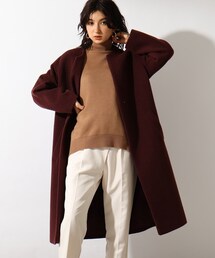 OZOC | ◆ウール混キーネックロングコート(ノーカラーコート)