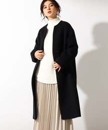 OZOC | ウール混キーネックロングコート(ノーカラーコート)