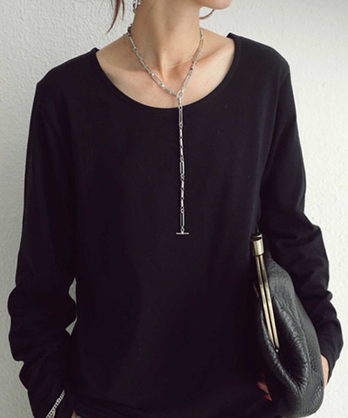 antiqua(アンティカ)の「マジックコットンTシャツ(Tシャツ/カットソー・レディース・ブラック/オフホワイト・M/L/XL)」の1枚目の写真